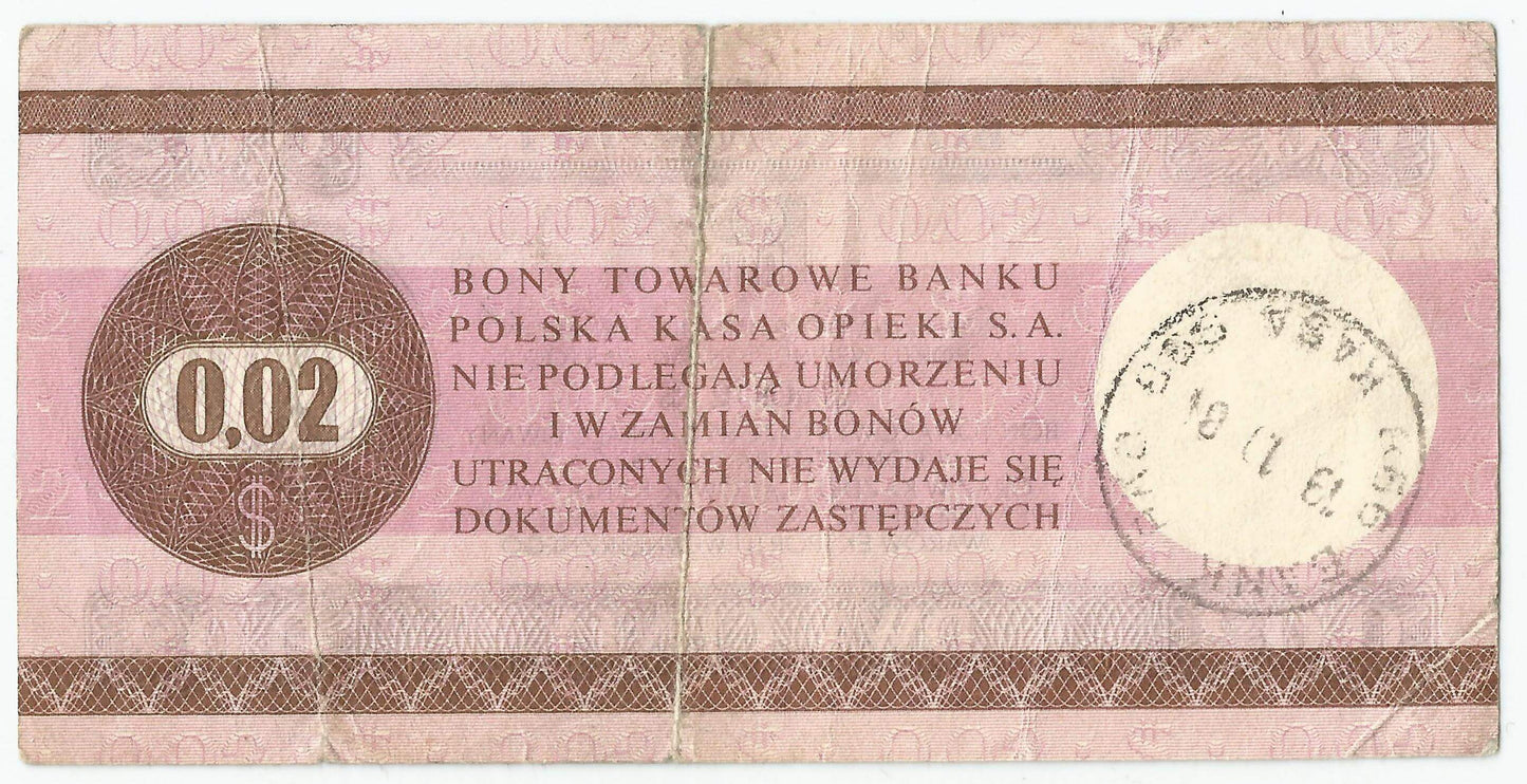 Bon towarowy Pewex 2 centy 1979 stan 3-