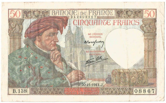 Francja, banknot 50 franków 1942 stan 3